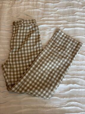Women’s Taupe Gingham Pants - Classic Checked Trousers